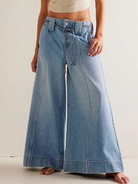 Free People We The Free Sheer Luck Wide Leg Jeans Light Wash Size 30